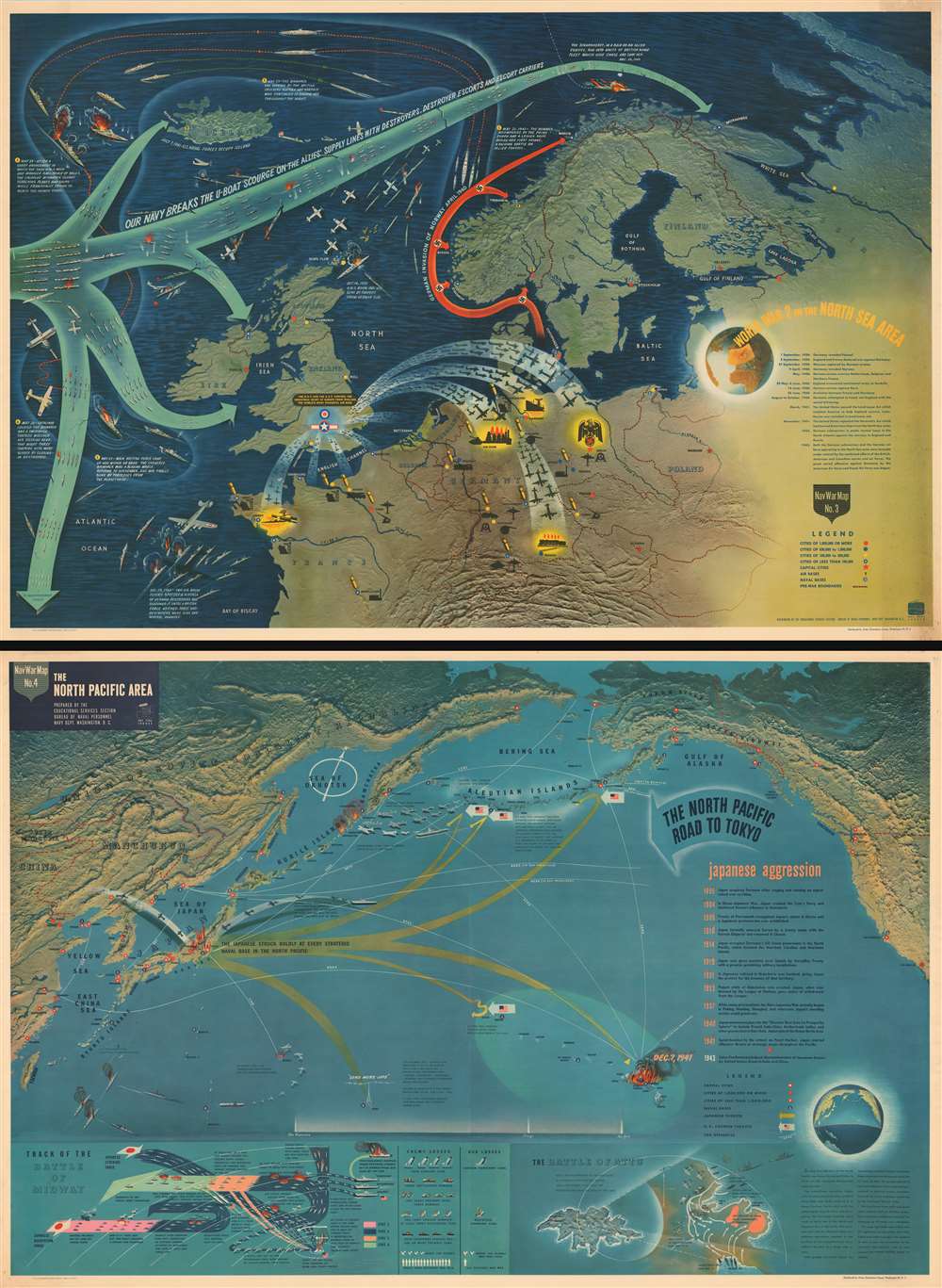 NavWarMap No. 3 World War 2 in the North Sea Area. / NavWarMap No. 4 The North Pacific Area. - Main View