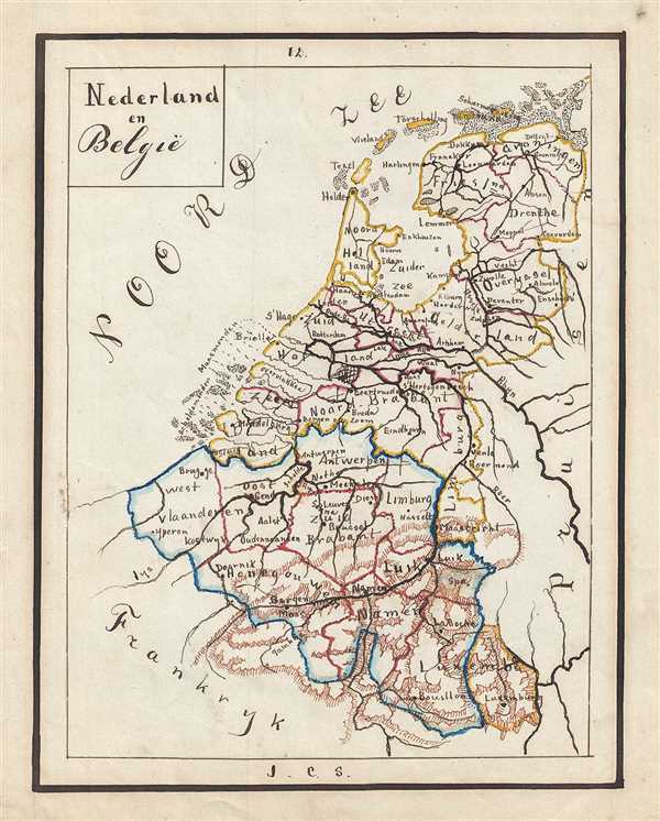 1871 Sikkel Manuscript Map of  the Netherlands (Holland), Belgium and Luxembourg