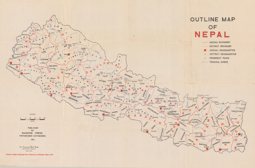 Outline Map of Nepal. - Main View
