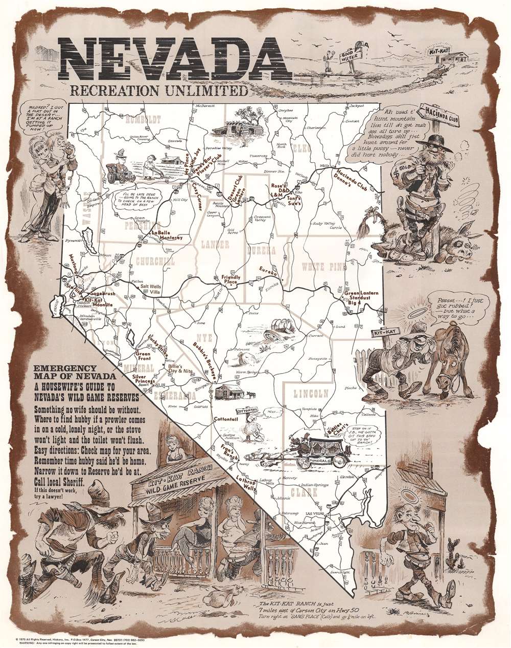 Nevada Recreation Unlimited. Emergency Map of Nevada. A Housewife's Guide to Nevada's Wild Game Reserves. - Main View