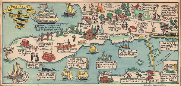 1930 Reynolds Pictorial Map of New Bedford, Massachusetts