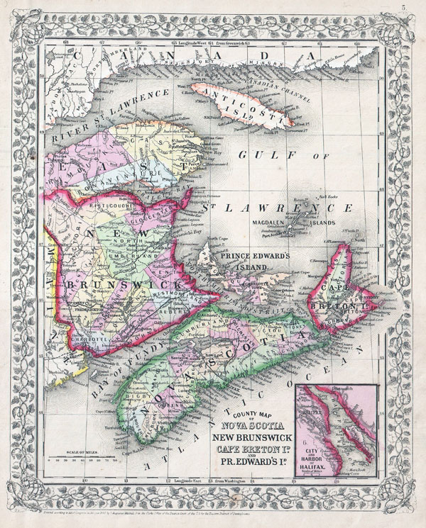 County Map of Nova Scotia, New Brunswick, Cape Breton Is. And Pr. Edward's Id. - Main View