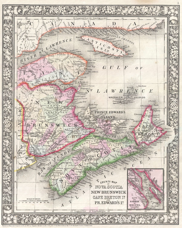 County Map of Nova Scotia, New Brunswick, Cape Breton Is. And Pr. Edward's Id. - Main View