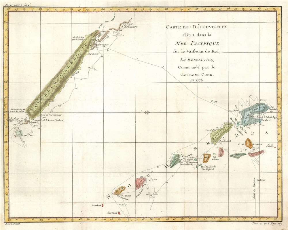 Carte des Découvertes faites dans la Mer Pacifique sur le Vaisseau de Roi, la Resolution, Commandé par the Capitaine Cook en 1774. - Main View