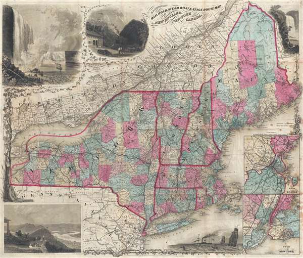 E.P. Dutton and Co.'s Railroad, Steam Boat, and Stage Route Map of New England, New York, and Canada. - Main View