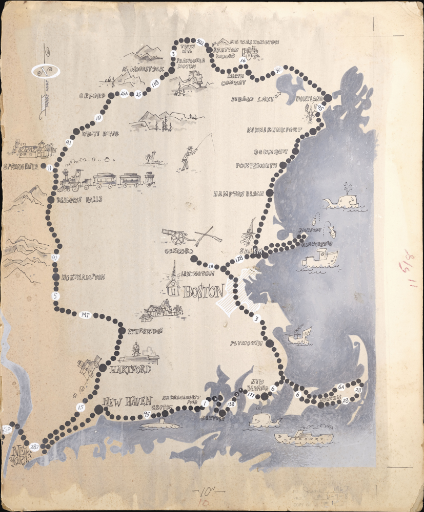 1967 Johns Manuscript Pictorial Map of New England