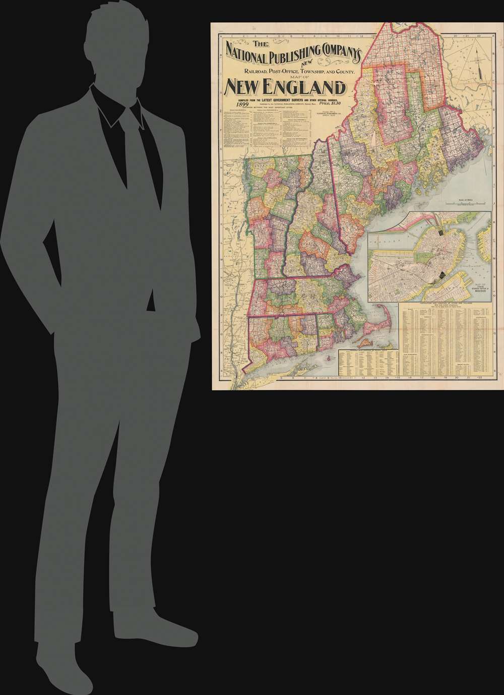 The National Publishing Company's New Railroad, Post-Office, Township, and County Map of New England. - Alternate View 1