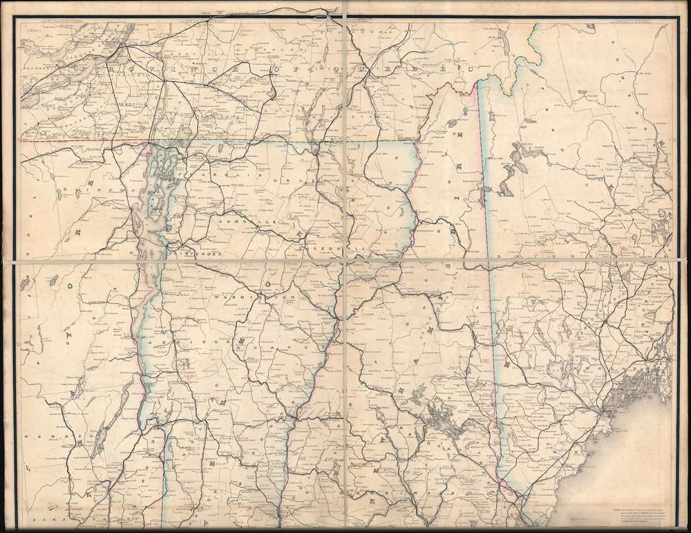 Post Route Map of the States of New Hampshire, Vermont, Massachusetts, Rhode Islands, Connecticut, and Parts of New York and Maine. - Alternate View 2