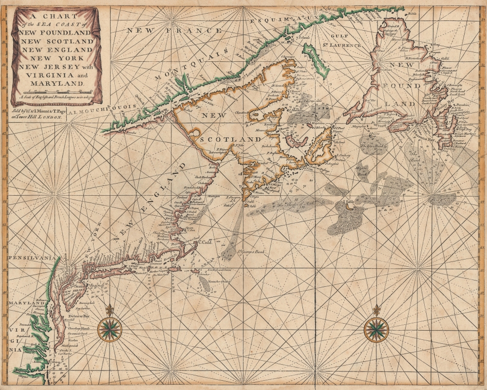 A Chart of the Sea Coast of New Foundland, New Scotland, New England, New York, New Jersey, with Virginia and Maryland. - Main View