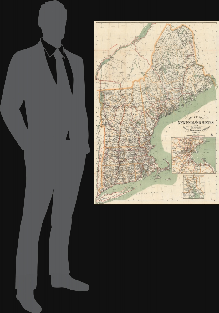 Map of the New England States, Showing State, County, and Town Boundaries, Post Offices, Railroad Stations, etc. / Automobile and Cycling Routes of the New England States. - Alternate View 1