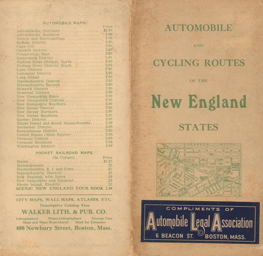 Map of the New England States, Showing State, County, and Town Boundaries, Post Offices, Railroad Stations, etc. / Automobile and Cycling Routes of the New England States. - Alternate View 2