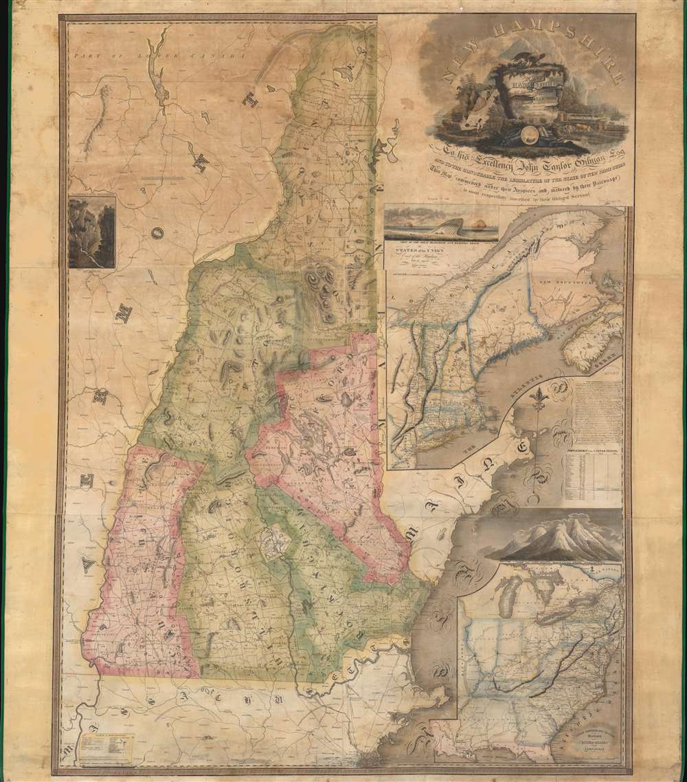 New Hampshire by Recent Survey Made Under the Supreme Authority and Published according to Law by Philip Carrigain Consellor at Law and late Secretary of the State.  / New Hampshire To his Excellency Jon Taylor Gilman Esq. and to the Honourable the Legislature of the State of New Hampshire this Map commenced under their Auspices and matured by their Patronage is most  respectfully inscribed by their Obliged Servant Philip Carrigain. - Main View