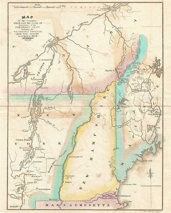 Map of the Country which was the scene of the Northern Army Including the Wilderness through which Gen. Arnold marched to attack Quebec. - Main View