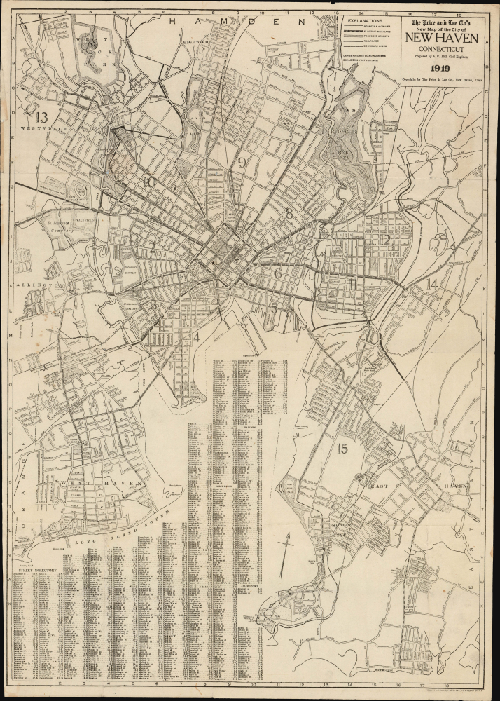 1919 Price and Lee City Map or Plan of New Haven, Connecticut