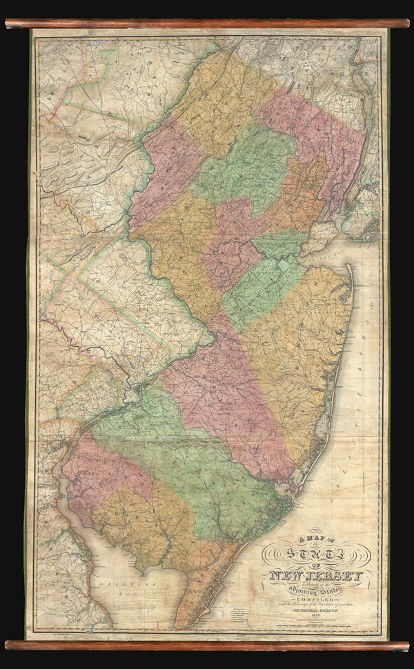 A Map of the State of New Jersey with part of the adjoining states compiled under the Patronage of the Legislature of said State by Thomas Gordon 1828. - Main View