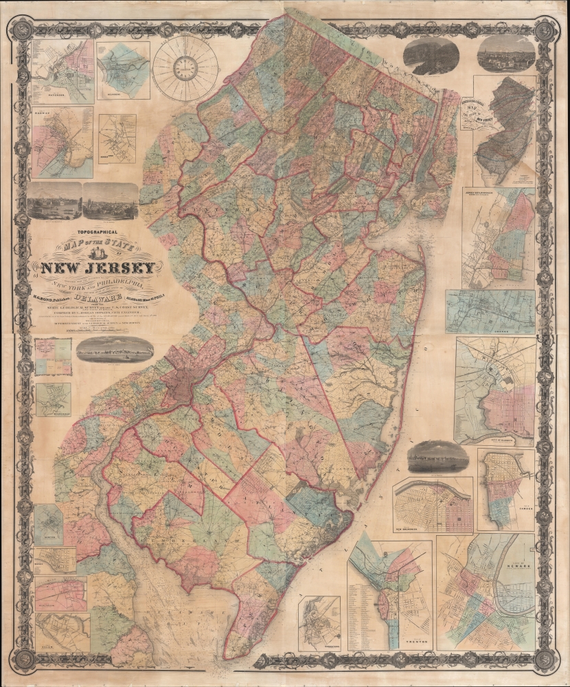 Topographical map of the State of New Jersey together with the vicinities of New York and Philadelphia, and with most of the state of Delaware from the State Geological Survey and the U.S. Coast Survey, and from surveys by G. Morgan Hopkins, civil engineer. - Main View