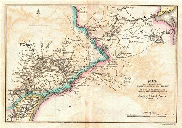 Map of the Country from Raritan River in East Jersey to Elk Head in Maryland Shewing the several Operations of the American and British Arimies in 1776 & 1777. - Main View
