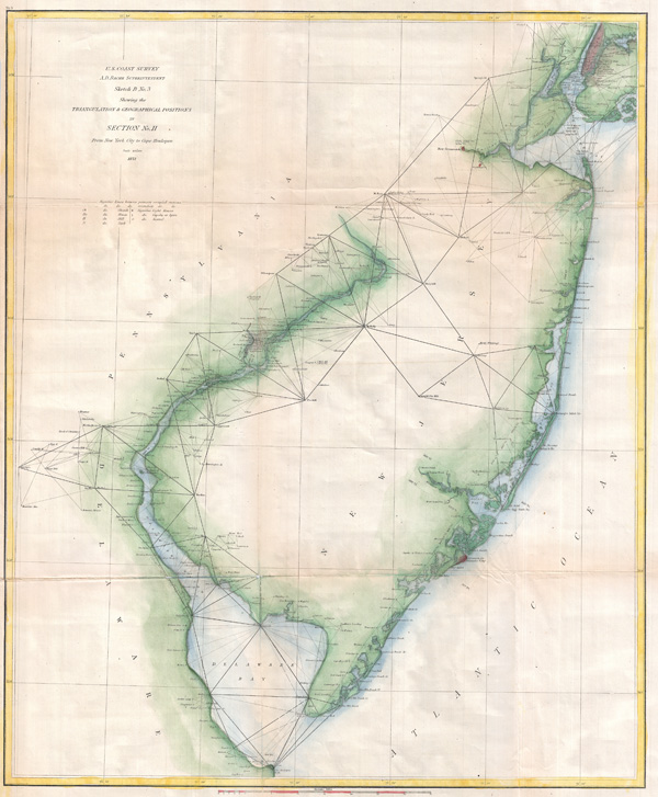 Sketch B No. 3 Showing the Triangulation & Geographical Positions in Section No. II From New York City to Cape Henlopen. - Main View