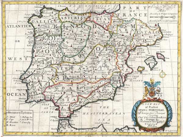 A New Map of Spain and Portugal. Showing their Principal Divisions, Chief Cities, Townes, Ports, Rivers, Mountains, etc. - Main View