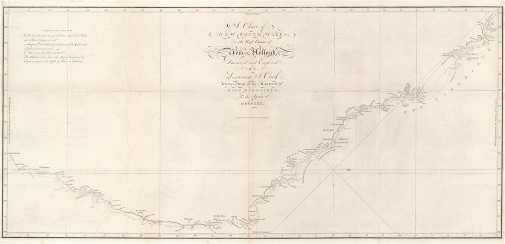 A Chart of New South Wales, or the East Coast of New-Holland. Discovered and explored by Lieutenant J. Cook, Commander of His Majesty's Bark Endeavour, in the year MDCCLXX. - Main View