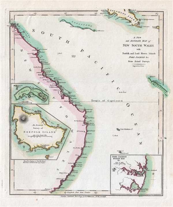 A New and Accurate Map of New South Wales with Norfolk and Lord Howes Islands Port Jackson and C. from Actual Surveys. - Main View