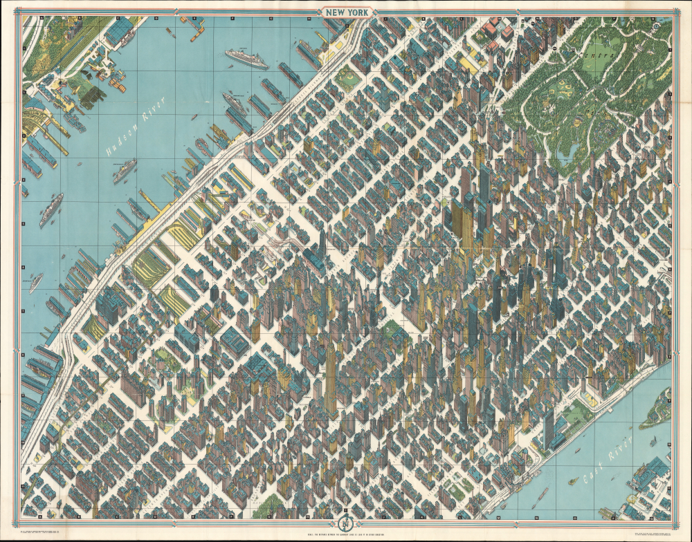 1963 Bollmann View of Midtown Manhattan/ Subway Map on Reverse