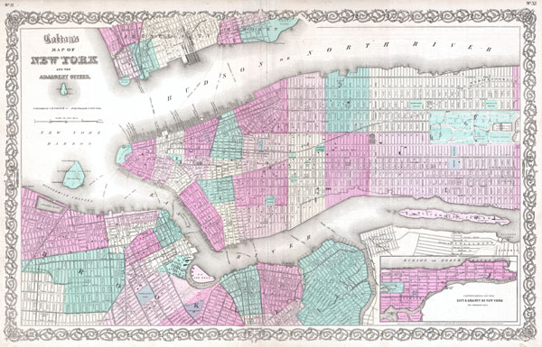 Colton's Map of New Yor and the Adjacent Cities. - Main View