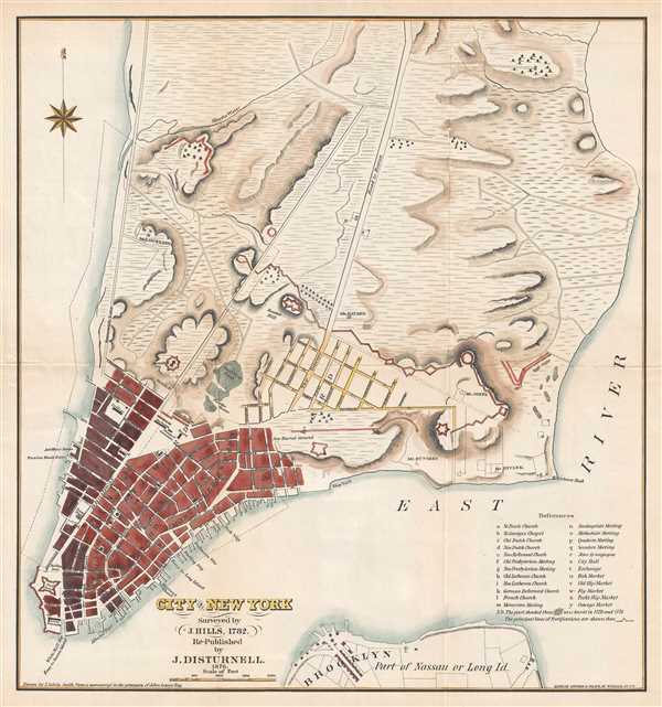City of New York. Surveyed by J. Hills, 1782. Re-Published by J. Disturnell. 1876. - Main View