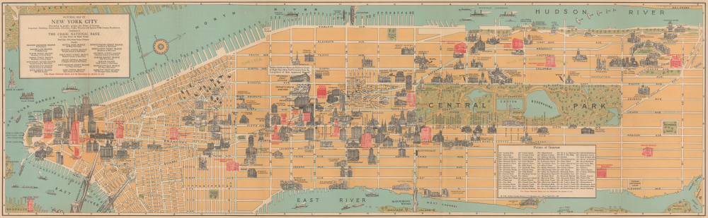 1928 Crosby Pictorial Map of Manhattan, New York City