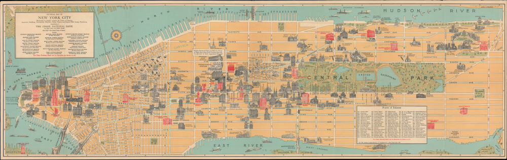 1928 Crosby Pictorial Map of Manhattan, New York City