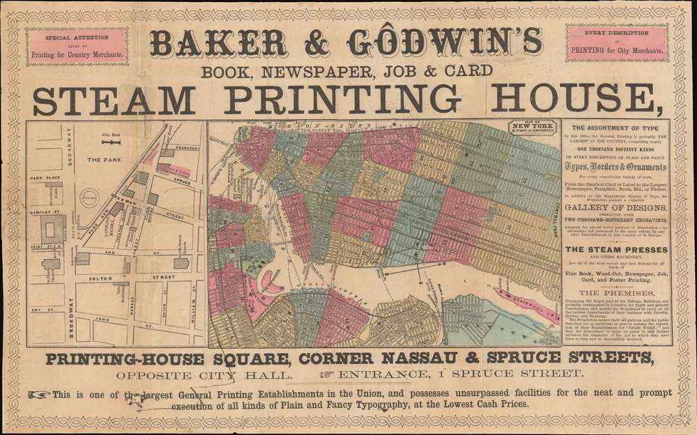 Baker and Godwin's Book, Newspaper, Job and Card Steam Printing House. / Map of New York and Port o Brooklyn. - Main View