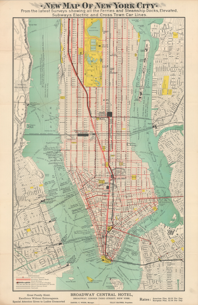 1905 Broadway Central Hotel Map or Plan of New York City