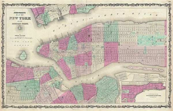 Johnson's Map of New York and the Adjacent Cities. - Main View