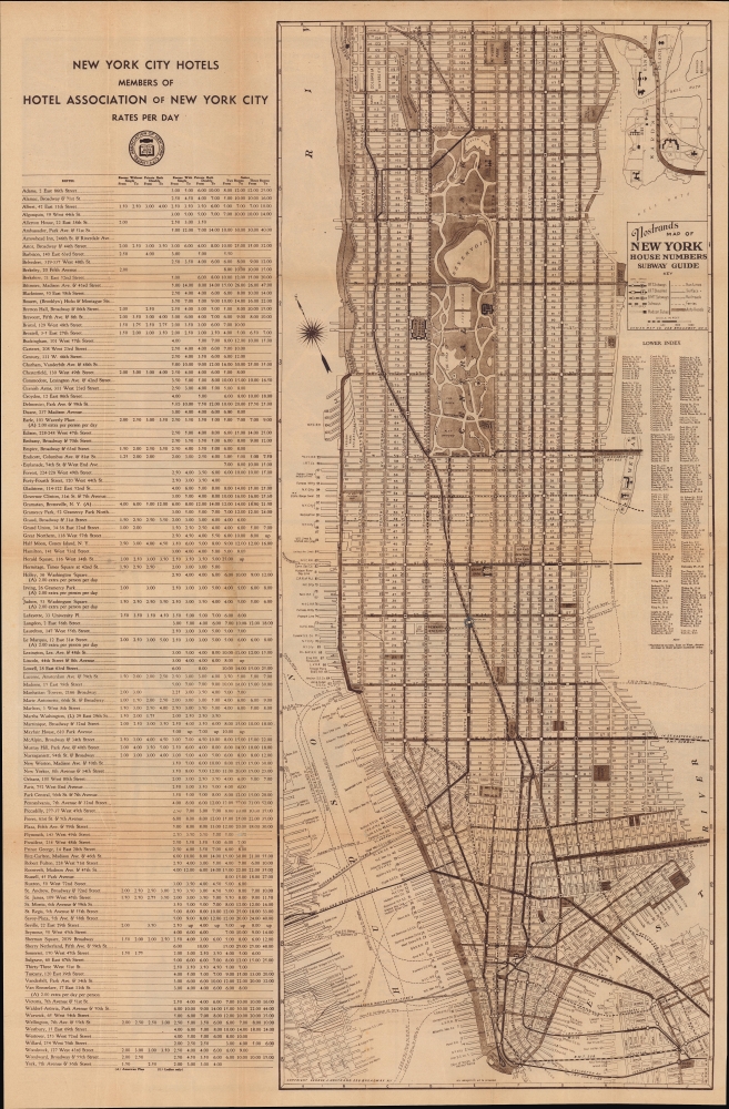 Nostrands Map of New York House Numbers Subway Guide / Visitors Map and Hotel Directory of New York. - Main View