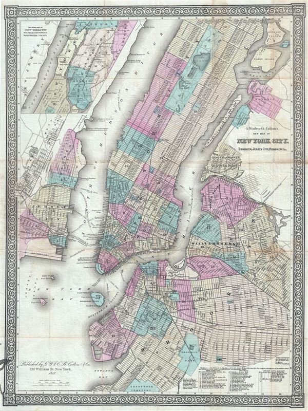 G. Woolworth Colton's New Map of New York City, Brooklyn, Jersey City, Hoboken, Etc. - Main View