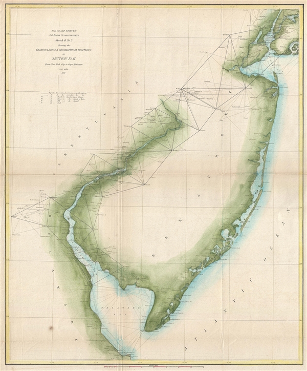 Sketch B. No. 3 Showing the Triangulation and Geographical Positions in Section no. II From New York City to Cape Henlopen. - Main View