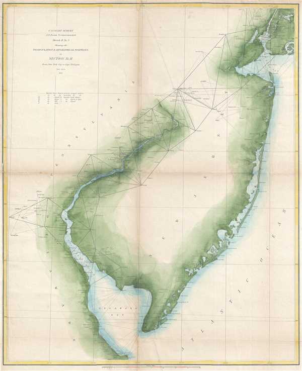 Sketch B. No. 3 Showing the Triangulation and Geographical Positions in Section No. II From New York City to Cape Henlopen. - Main View