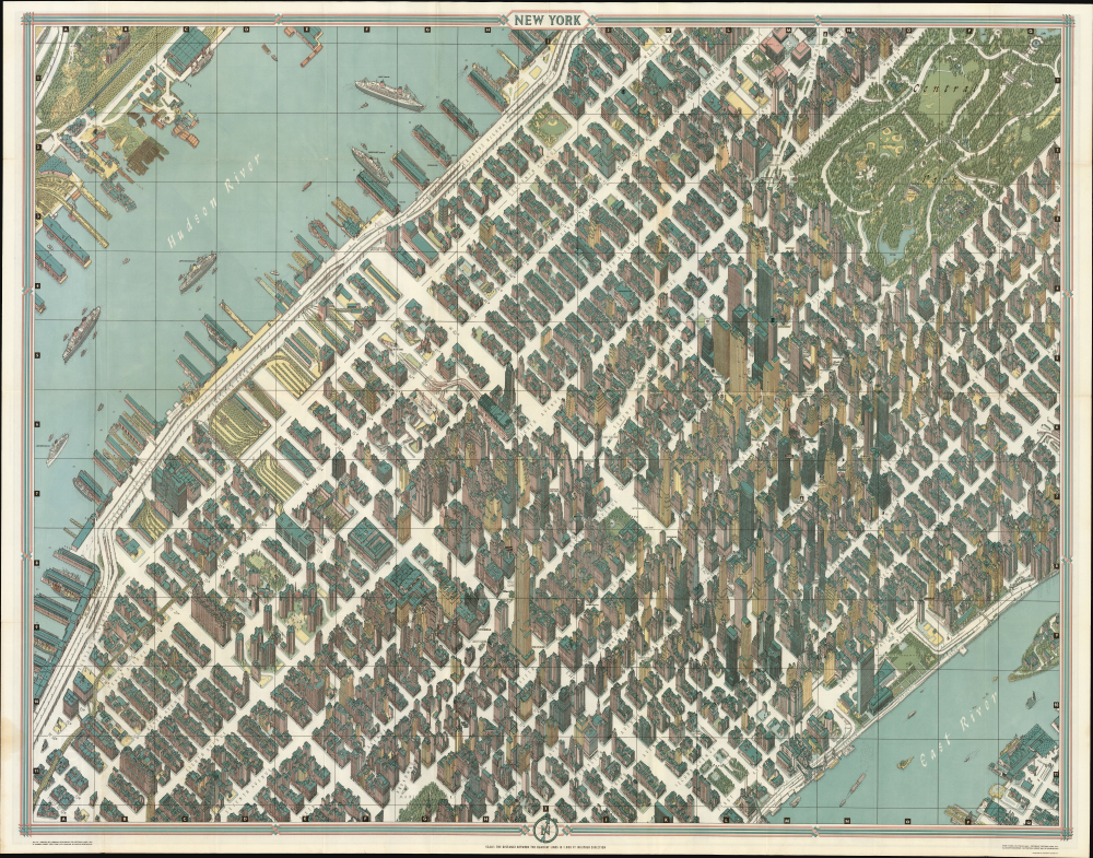 1962 Bollmann View and Map of New York City, Midtown