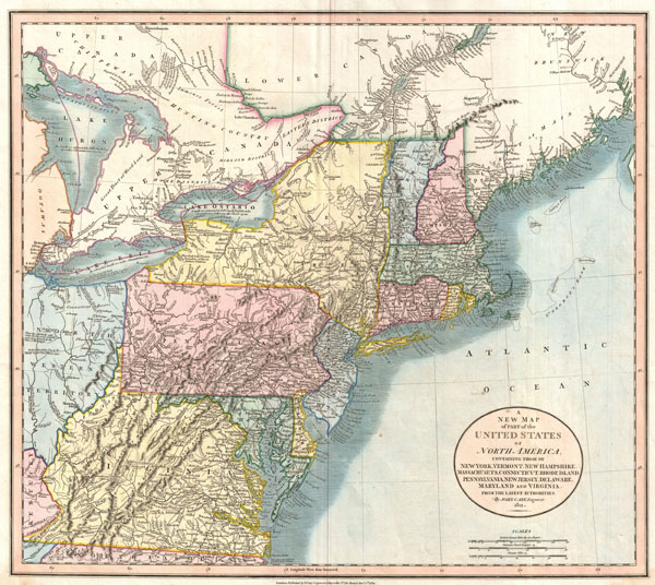 A New Map of Part of the United States of North America, Containing those of New York, Vermont, New Hampshire, Massachusets, Connecticut, Rhode Island, Pennsylvania, New Jersey, Delaware, Maryland and Virginia. - Main View