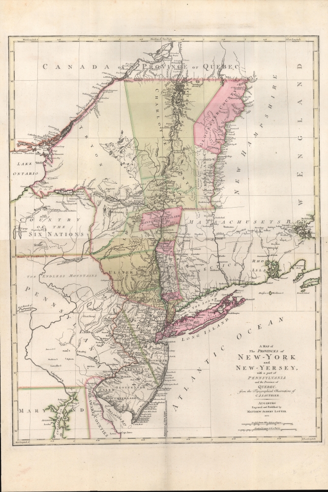 A Map of The Provinces of New-York and New-Jersey, with a part of Pennsylvania and the Province of Quebec from the Topographical Observations of C. J. Sauthier. - Main View