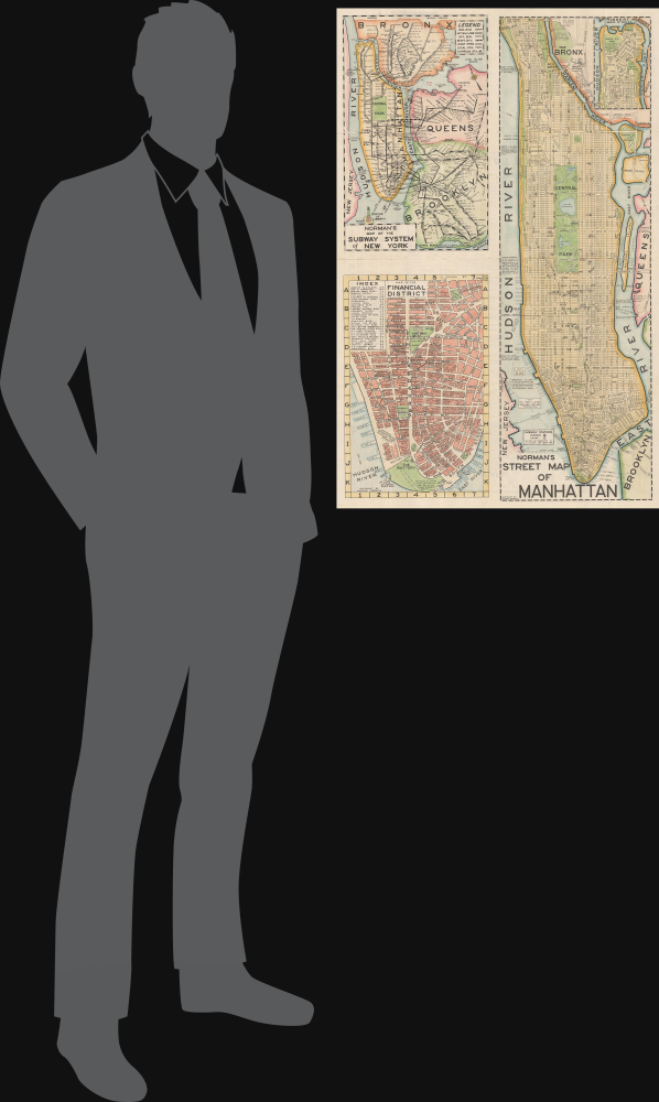 Norman's Simplified Maps of New York City / Norman's Street Map of Manhattan / Norman's Map of the Subway System of New York / Map of the Financial District / Mid-town Manhattan. - Alternate View 1