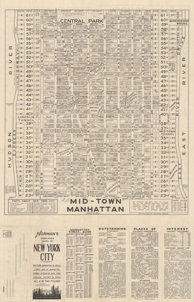 Norman's Simplified Maps of New York City / Norman's Street Map of Manhattan / Norman's Map of the Subway System of New York / Map of the Financial District / Mid-town Manhattan. - Alternate View 2