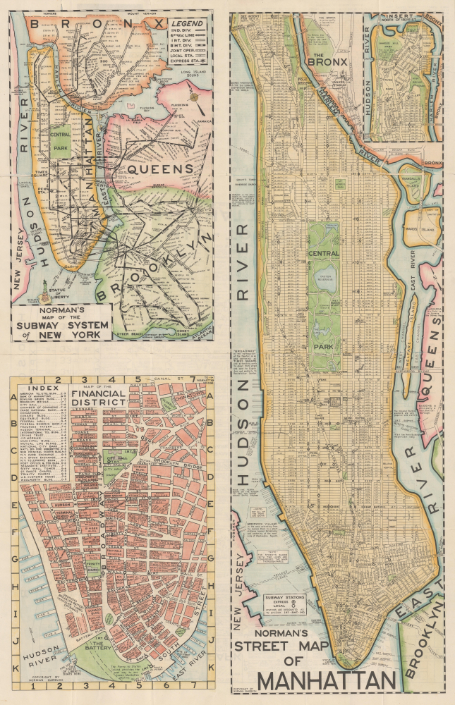 Norman's Simplified Maps of New York City / Norman's Street Map of Manhattan / Norman's Map of the Subway System of New York / Map of the Financial District / Mid-town Manhattan. - Main View