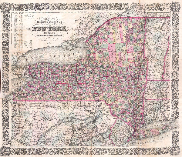 Colton’s Railroad & Township Map of the State of New York with Parts of the Adjoining States & Canada. - Main View