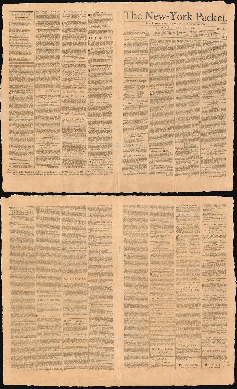 The New-York Packet. Friday, October 5, 1787. - Main View