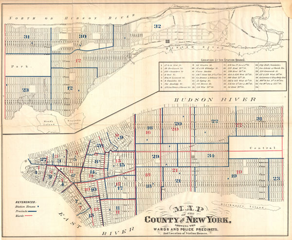 Map of the County of New York, Showing the Wards and Police Precincts, And Location of Station Houses. - Main View