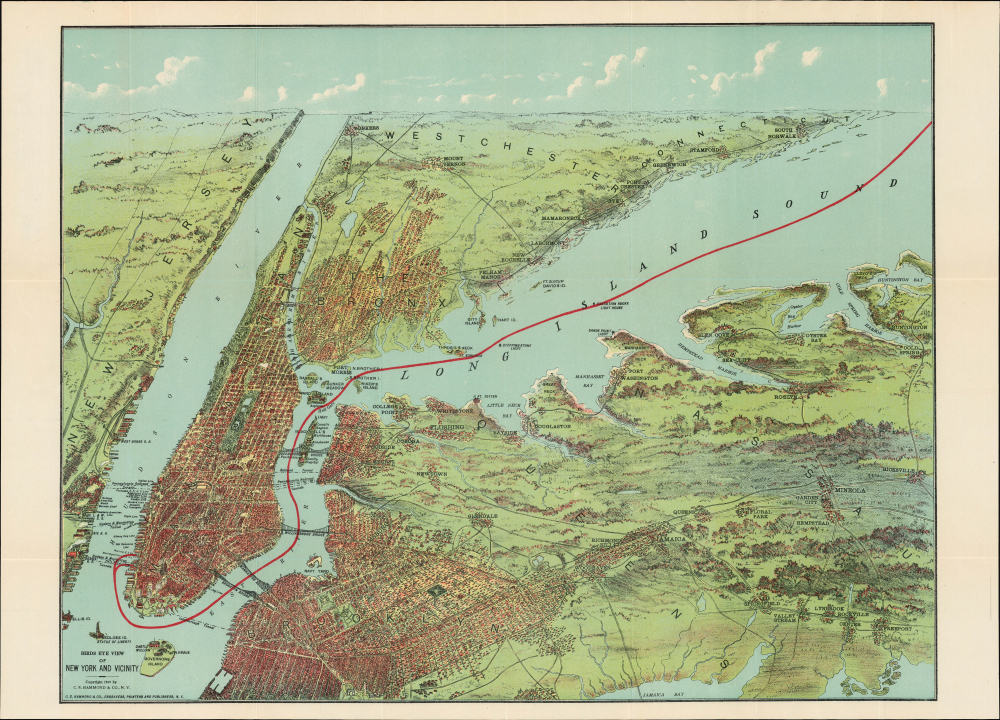 1912 Hammond Birds Eye View Map of New York City and Vicinity