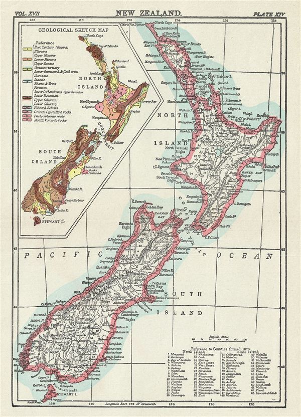 1884 Encyclopedia Britannica Map of New Zealand