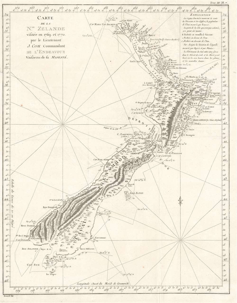 Carte de la Nle. Zelande visitée en 1769 et 1770 par le Lieutenant J. Cook Commandant de l'Endeavour vasseau de sa Majesté. - Main View
