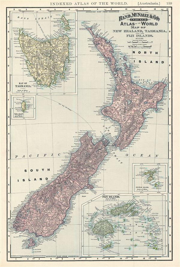 Map of New Zealand, Tasmania, and the Fiji Islands. - Main View